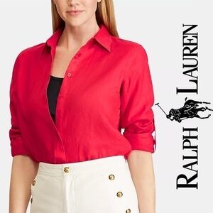 Ralph Lauren Red Linen Button Down Longsleeve Shirt L